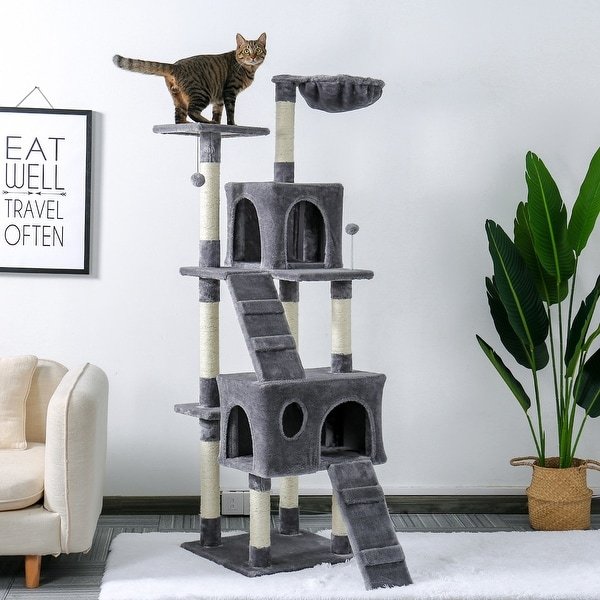 68"  Pet Cat Tree Tower Climbing Shelf Cat Apartment Game ...