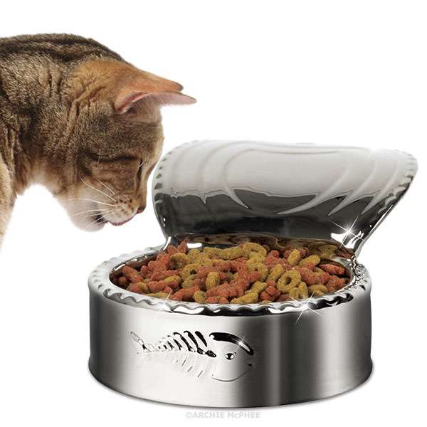 A Silver Plated Cat Dish That Looks Like an Open Can of ...