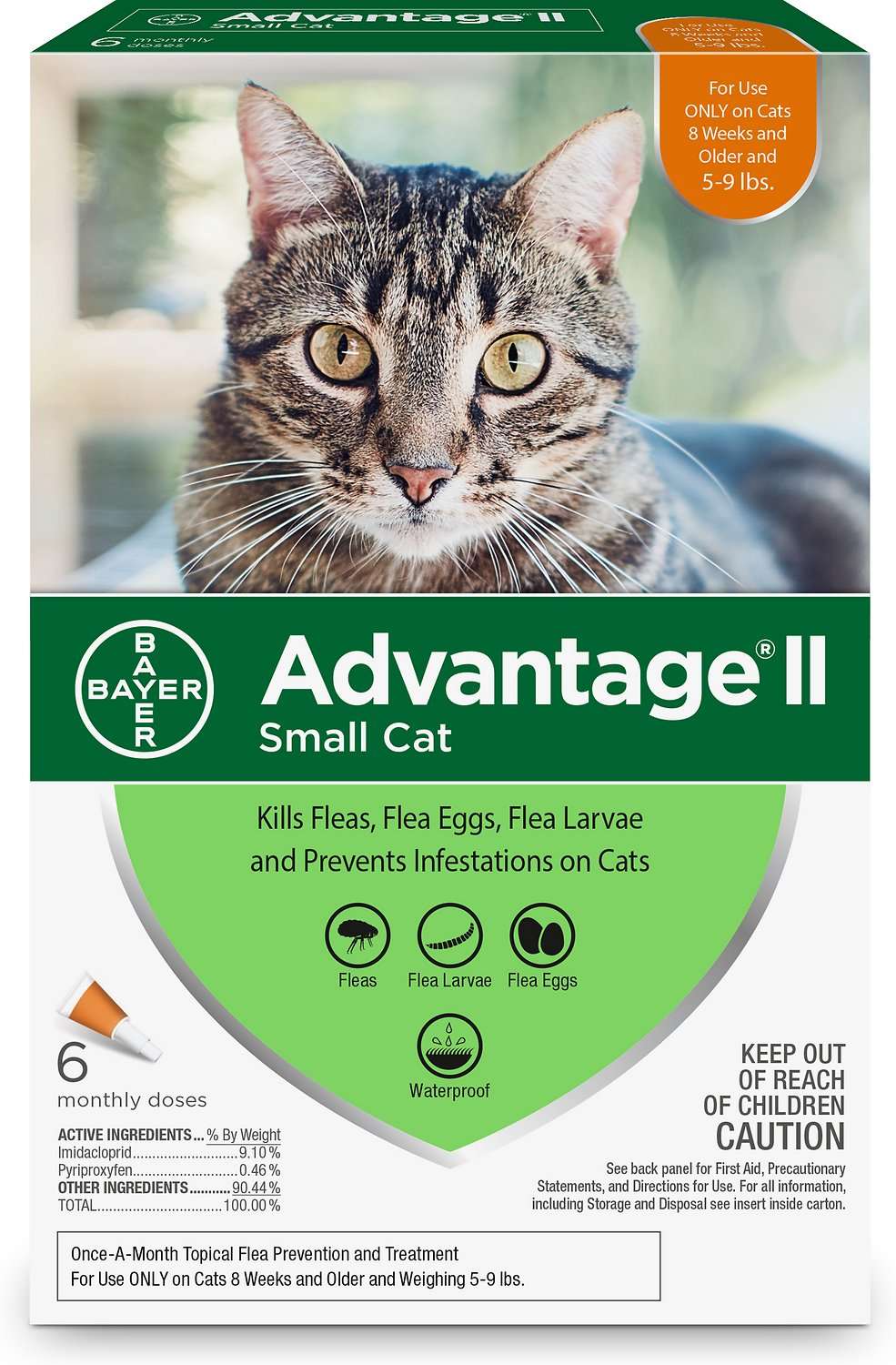 Advantage II Flea Treatment for Small Cats 5 lbs to 9 lbs &  Ferrets, 6 ...