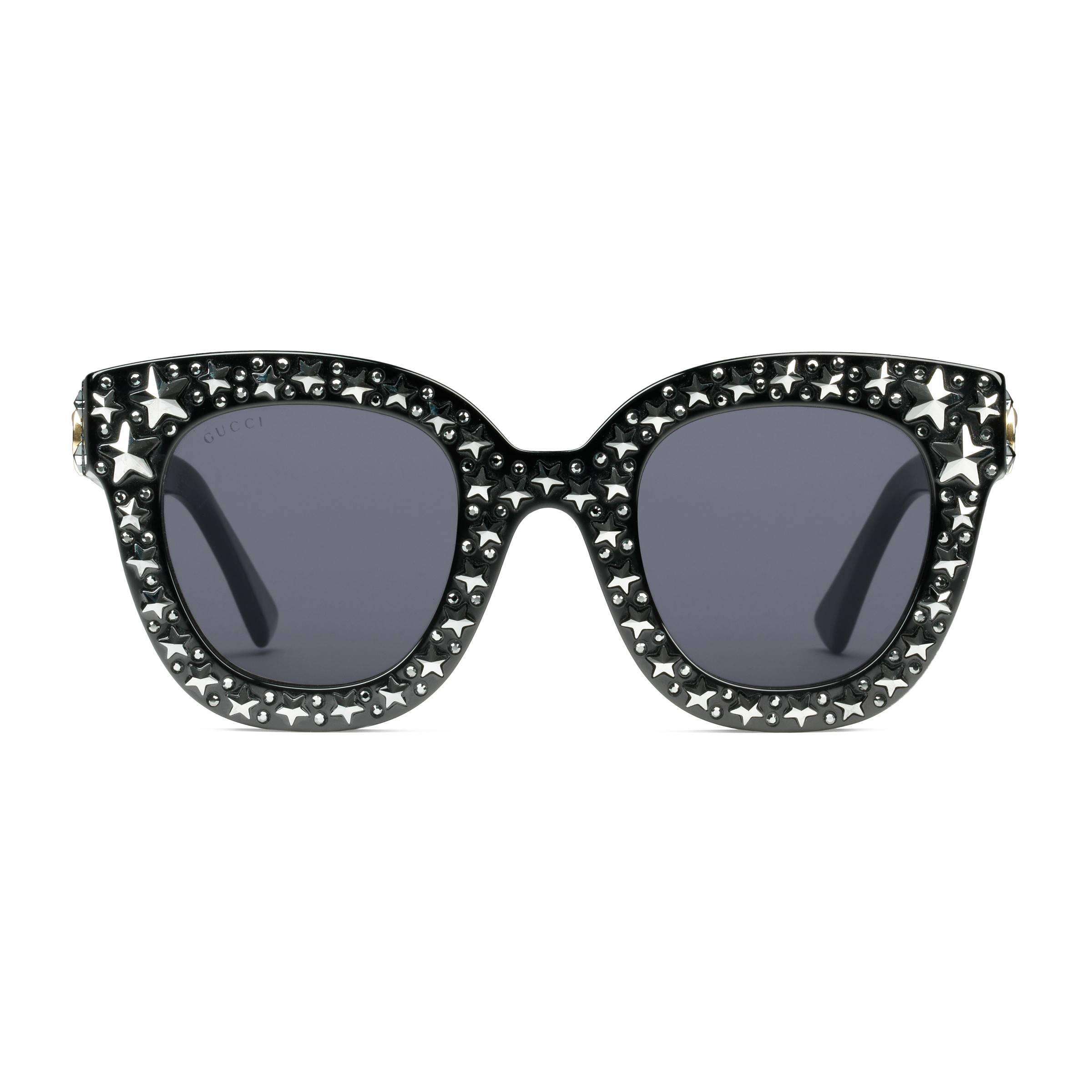 Gucci Velvet Cat Eye Acetate Sunglasses With Stars in Black