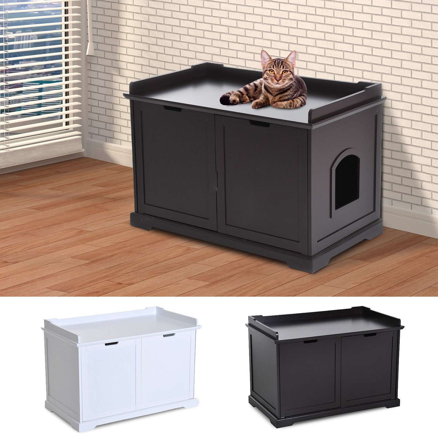 Hidden Kitty Litter Box Bench Enclosure Hall End Table Cat ...