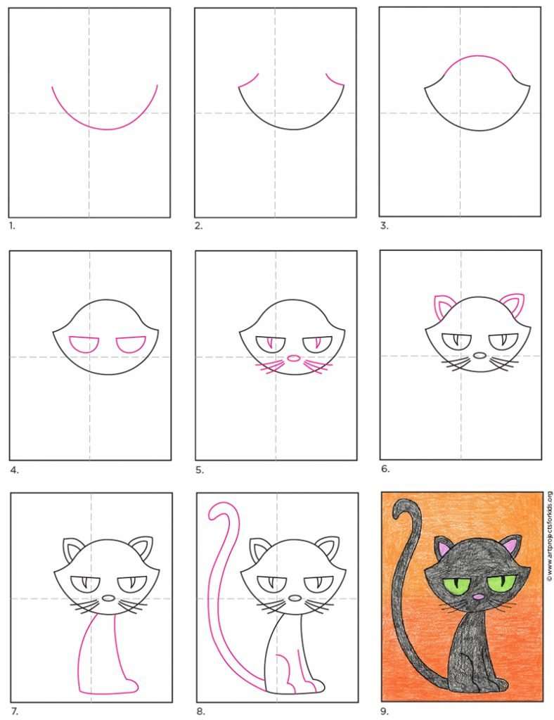 How to Draw a Cartoon Black Cat · Art Projects for Kids