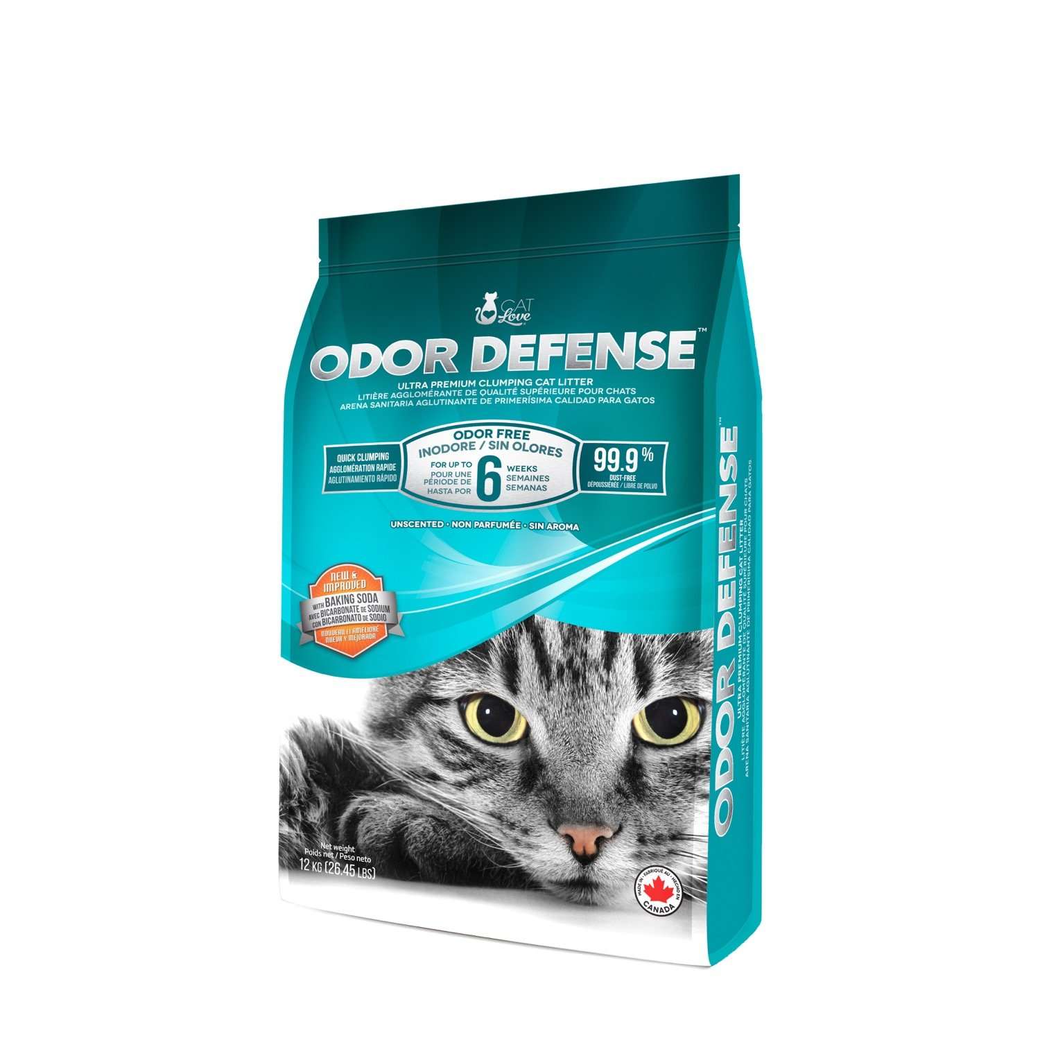 Odor Defense Unscented Clumping Cat Litter, 12 kg