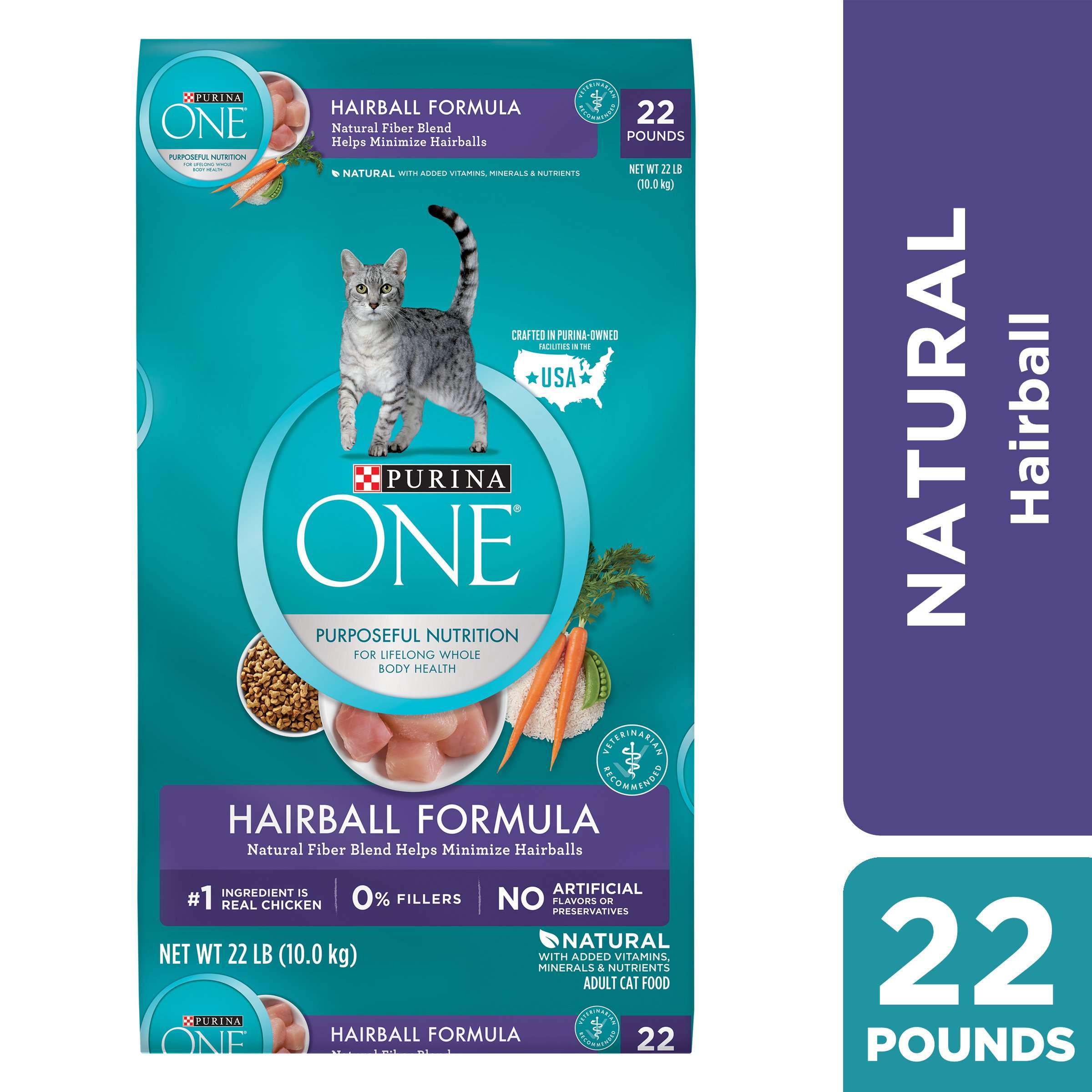 Purina ONE Natural Dry Cat Food, Hairball Formula, 22 lb ...