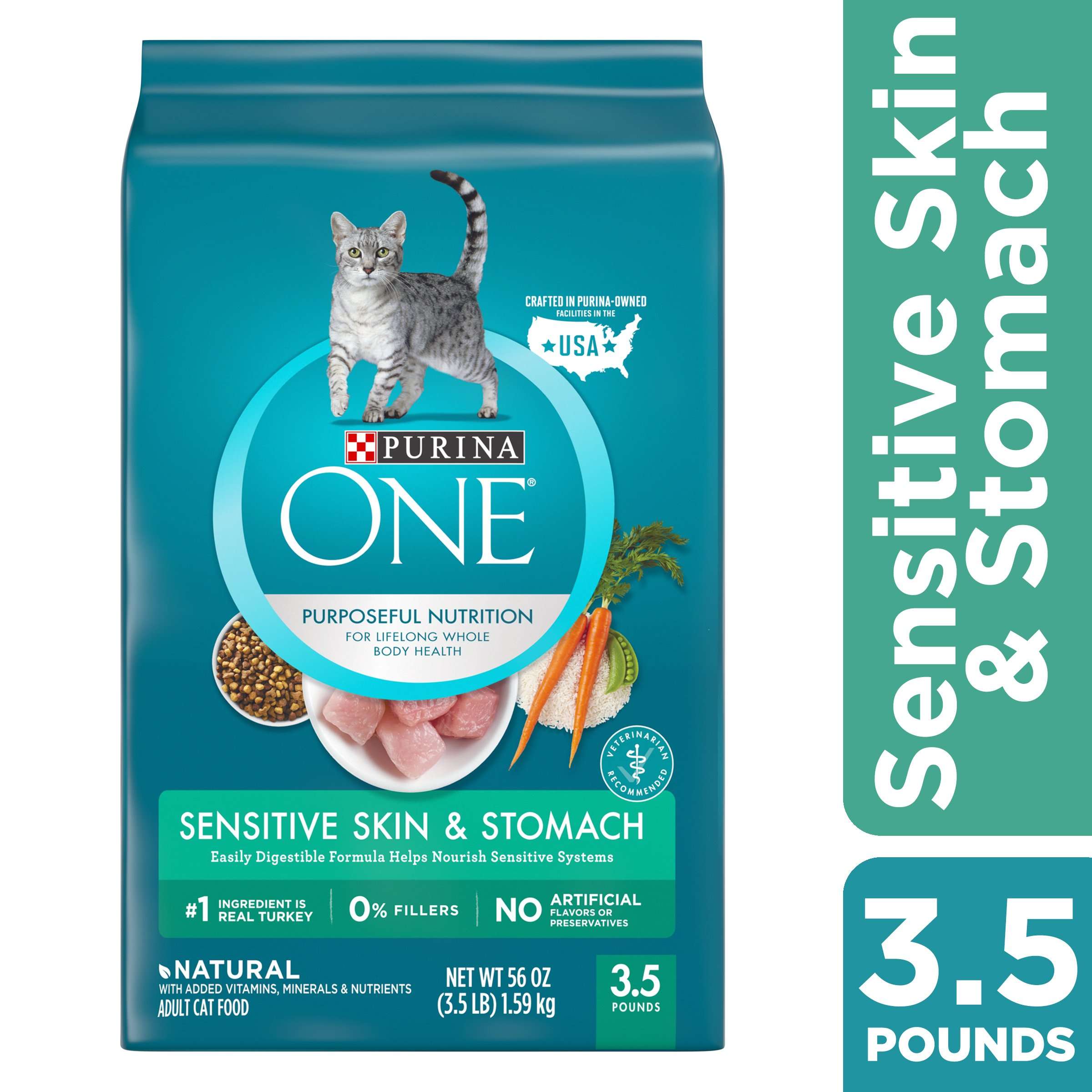 Purina One Sensitive Stomach &  Skin Natural Dry Cat Food ...